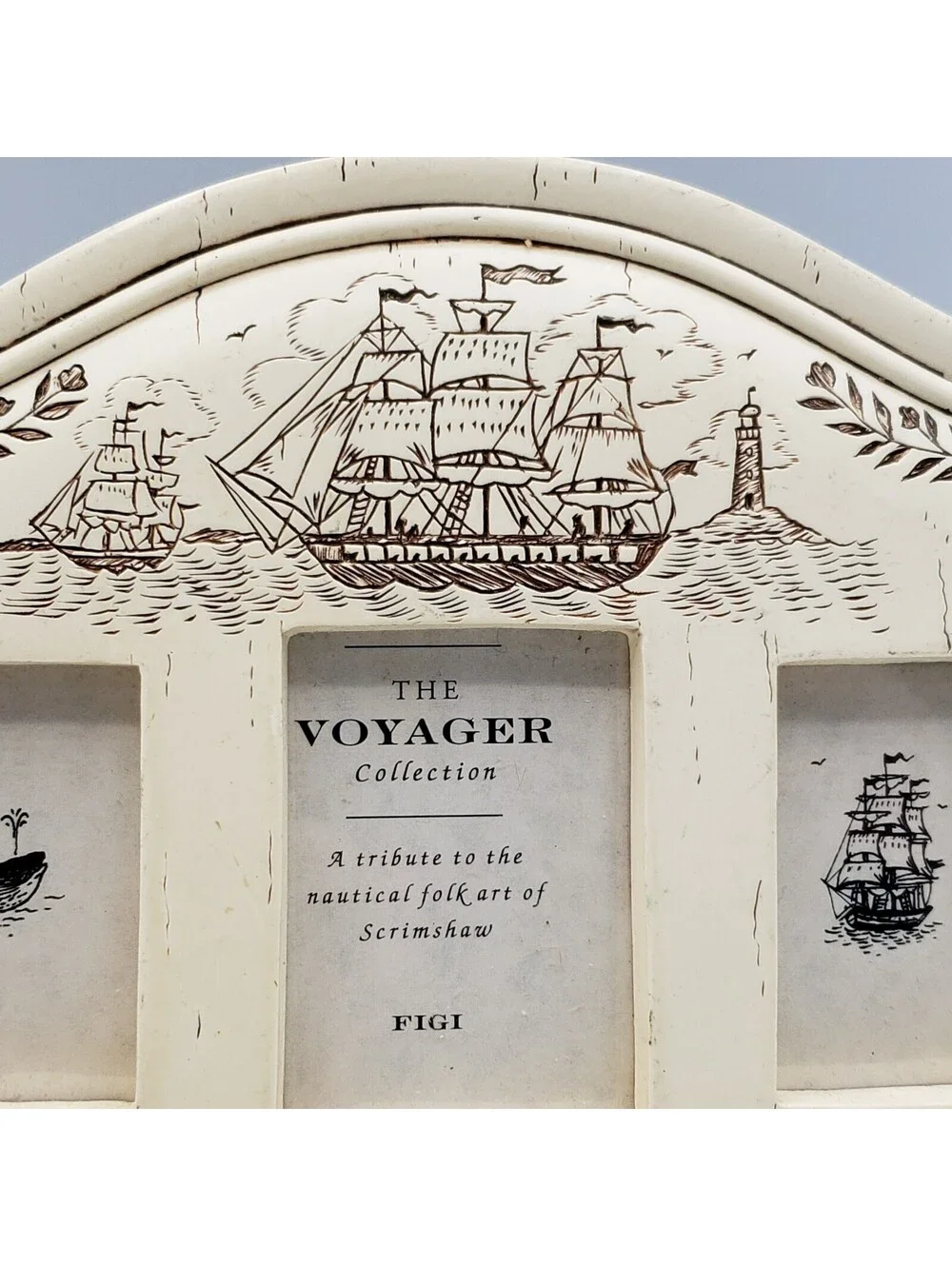 FIGI Nautical Folk Art Faux Scrimshaw 3 Picture Photo Frame Voyager Collection